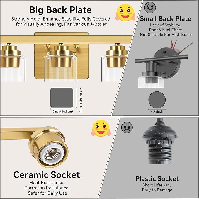 3-Light Bathroom Light Fixtures, Classic Wall Light Fixture - Image 7