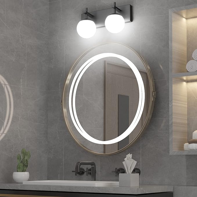 Ralbay Matte Black Bathroom Wall Light Fitures 2-Light Mid Century Modern - Image 3