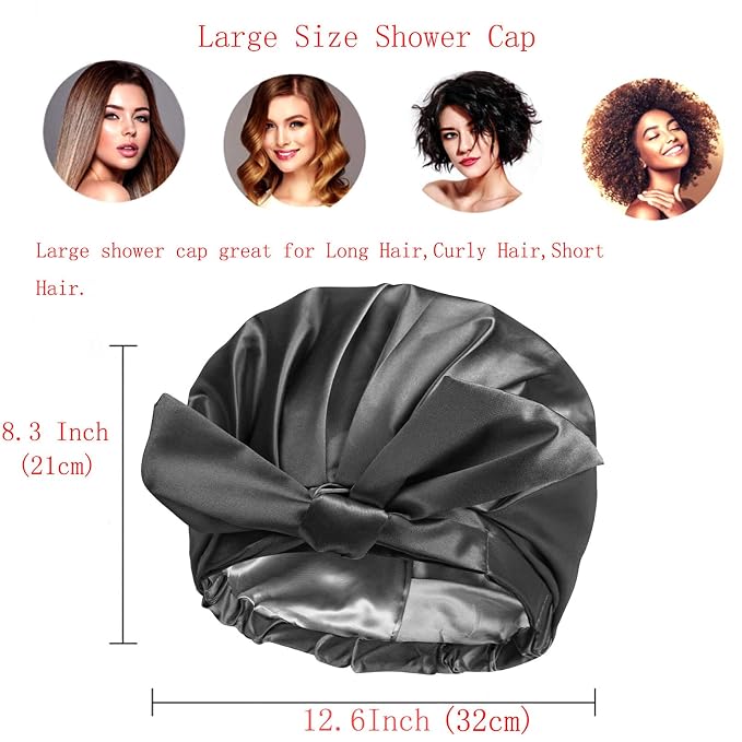 Large Shower Cap for Women Reusable Waterproof Adjustable Shower Caps - Image 2