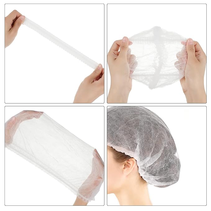 100 Pcs Disposable Nonwoven Bouffant Caps 21 Inch Hair Net Elastic Cap Hair - Image 3