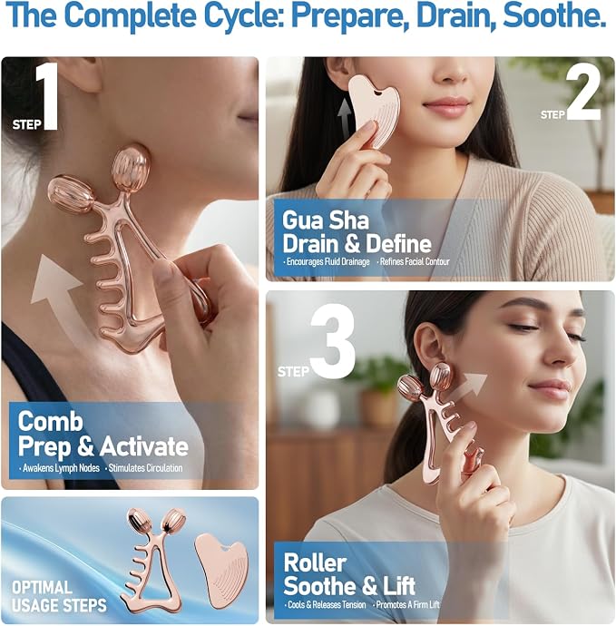Gua Sha Facial Tools & Face Roller Set, Stainless Steel Facial Massager Tools - Image 8