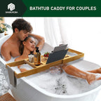 Foldable Bamboo Bathtub Caddy Tray Expandable - Image 2