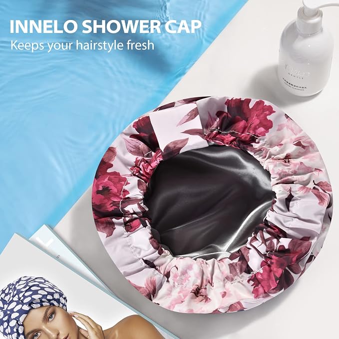 INNELO Luxury Shower Cap for Women Reusable Waterproof, Double Layered Shower - Image 7