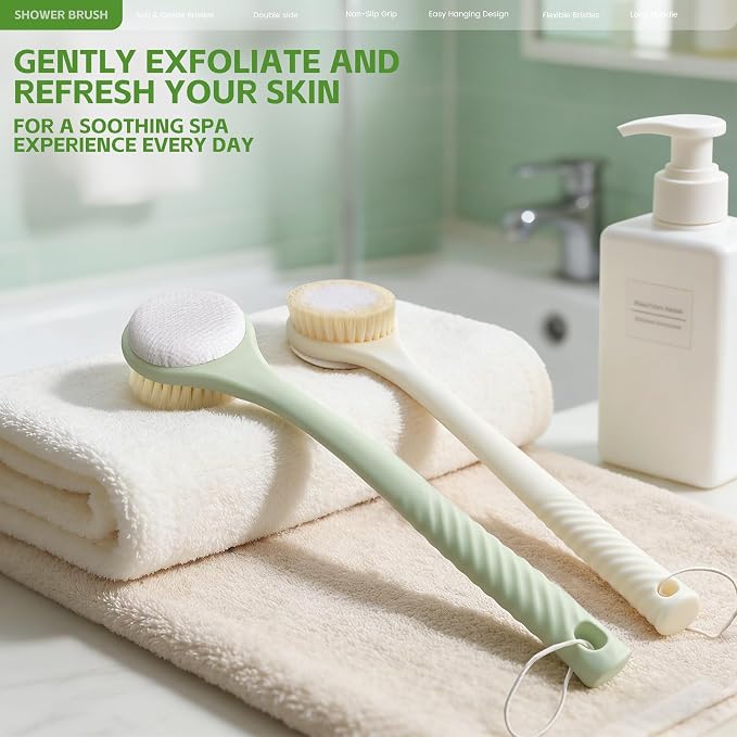 Back Scrubber for Shower with Long Handle, Dual-Sided Bath Brush with Soft - Image 2