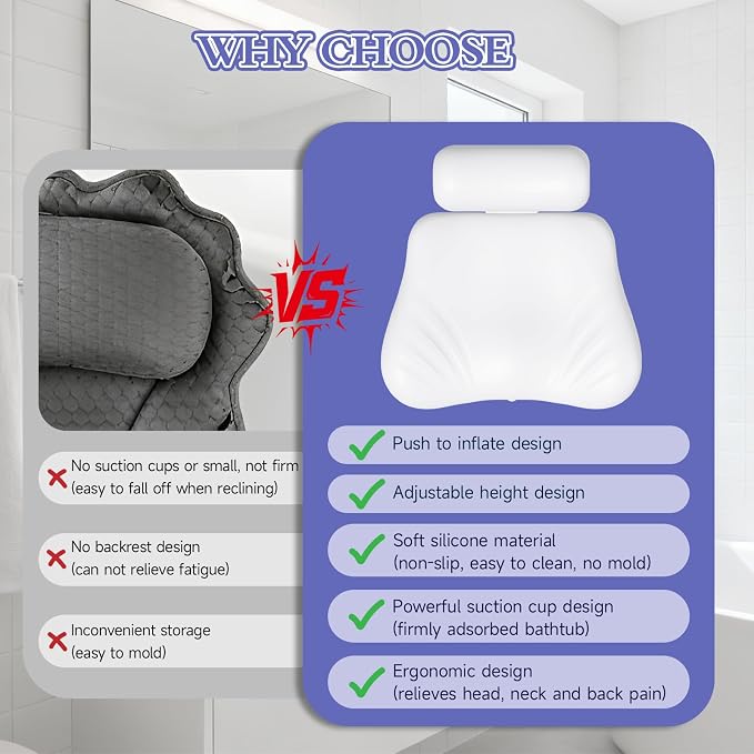 Silicone Bath Pillow, Upgraded Bath Pillows - Image 5