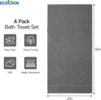 ecolook Bath Towels Set of 4, 100% Cotton, 27 x 55 Inches, Quick-Drying & - Image 3