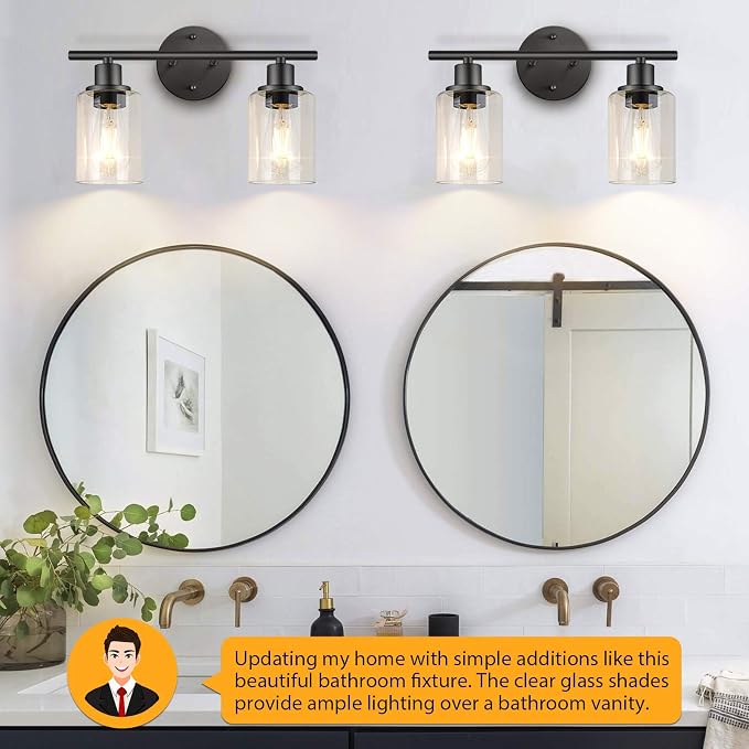 FOLKSMATE Bathroom Light Fixtures, 2 Light Matte Black Vanity Light, Vintage - Image 5