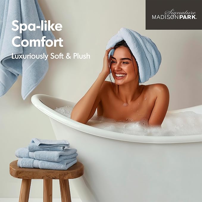 Madison Park 800GSM Bathroom Towel Set of 8 100% Cotton Bath Towel Set - Image 5