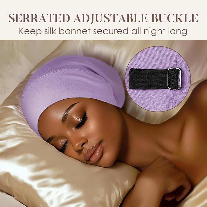 LULUSILK Mulberry Silk Lined Sleep Cap, No More Frizzy Tangled Hair, Stay On - Image 4