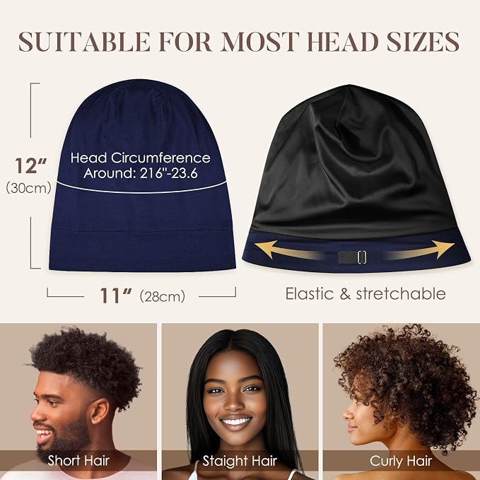 LULUSILK Mulberry Silk Lined Sleep Cap, No More Frizzy Tangled Hair, Stay On - Image 5