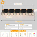FadimiKoo 6-Light Farmhouse Bathroom Lighting Fixtures, Wood Black Vanity - Image 2