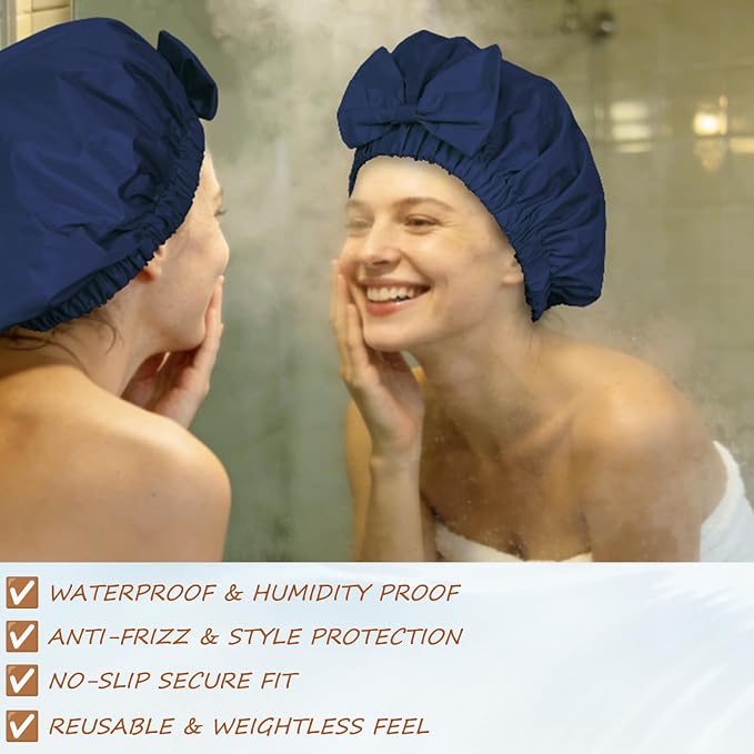 Shower Cap for Women, Cute Bow Waterproof Reusable Bath Cap, Non-Slip Anti - Image 4