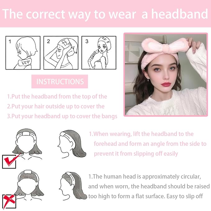 musejoy 2 Pcs Headband Bunny Ears Headband, Cute Spa Headbands - Image 5
