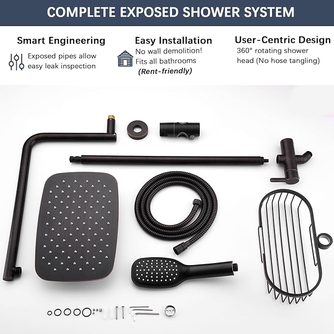 SonTiy Retrofit Rain Shower System Wall Mount, Oil Rubbed Bronze 12 Inch Rain - Image 7
