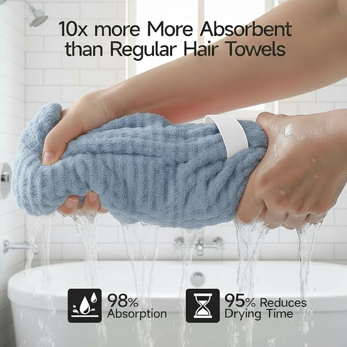 2-Pack Microfiber Hair dring Towel | 50% Faster Drying, Ultra Absorbent & Frizz - Image 4