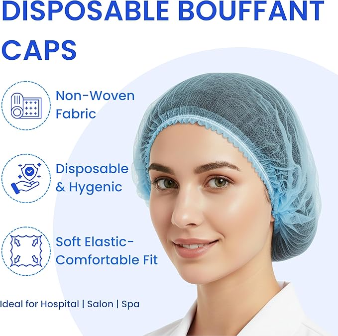 Disposable Bouffant Caps 21 Inch Non Woven Hair Net Elastic Head Cover - Image 5