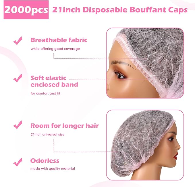 Yahenda 2000 Pcs Disposable Hair Nets Bulk 21 Inch Non Woven Bouffant Caps - Image 3