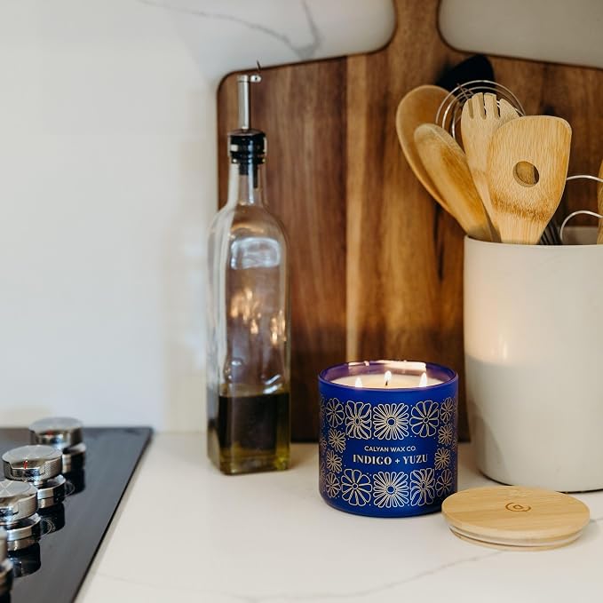 Calyan Wax Co. Indigo & Yuzu 3 Wick Scented Candle - Image 6