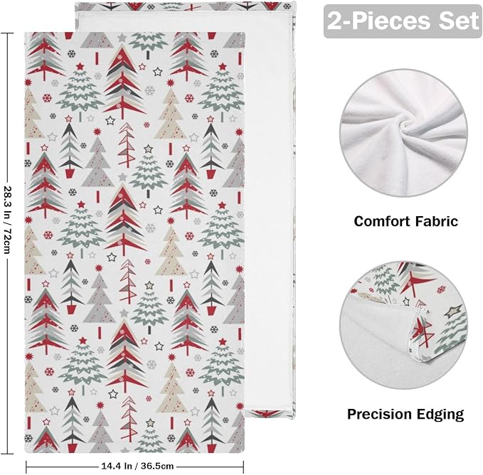 Red Green Grey Christmas Xmas Tree Hand Towels - Image 2
