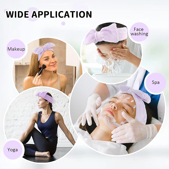 WHAVEL 6 Pack Purple Spa Microfiber Bow Headbands - Image 4