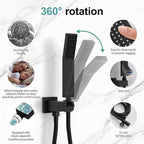 SR SUN RISE Black Square Rainfall Shower Head and Handle Set, Wall Mounted - Image 4