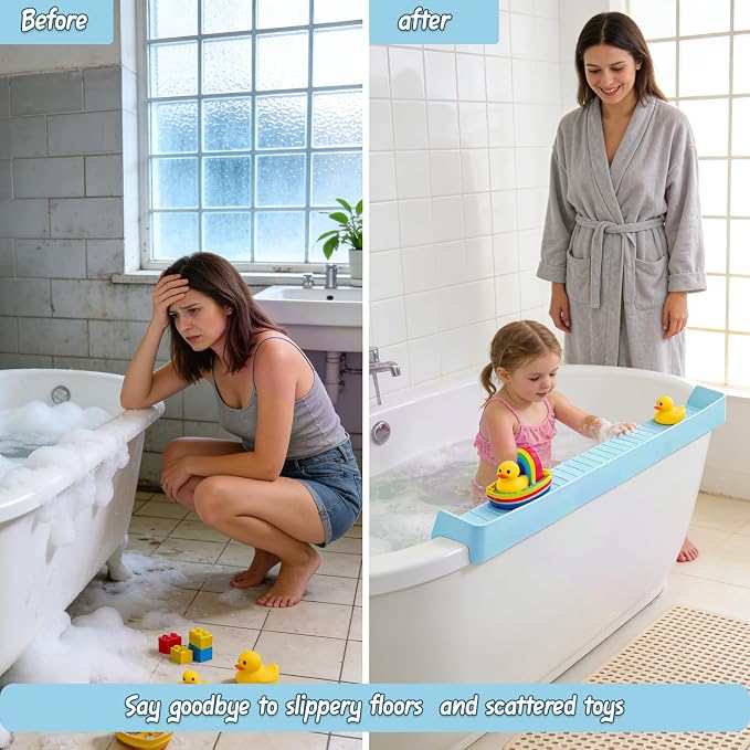 Bathtub Splash Guard for tub Kids& Bath Shelf for Kids – Toddler Bath Tray - Image 4