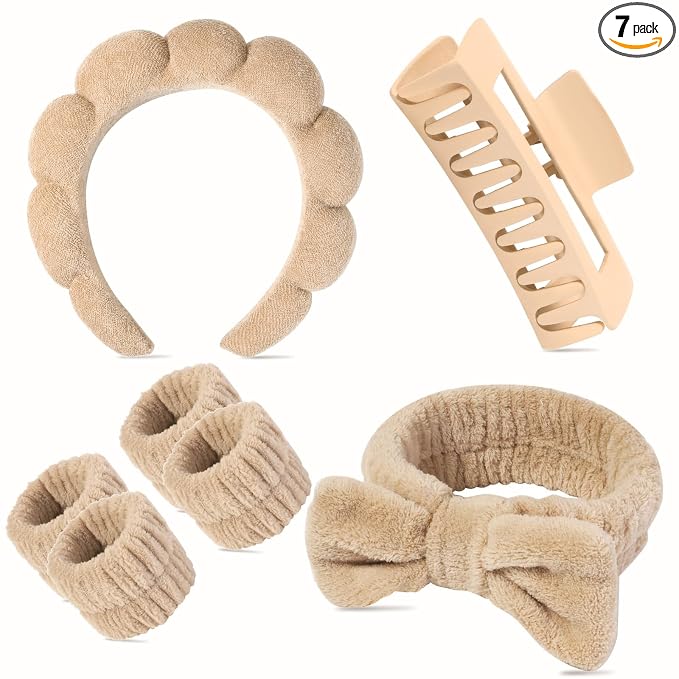 7 Pcs Spa Set, Facial Headband and Wristband Set, Skincare Accessories by Unknown