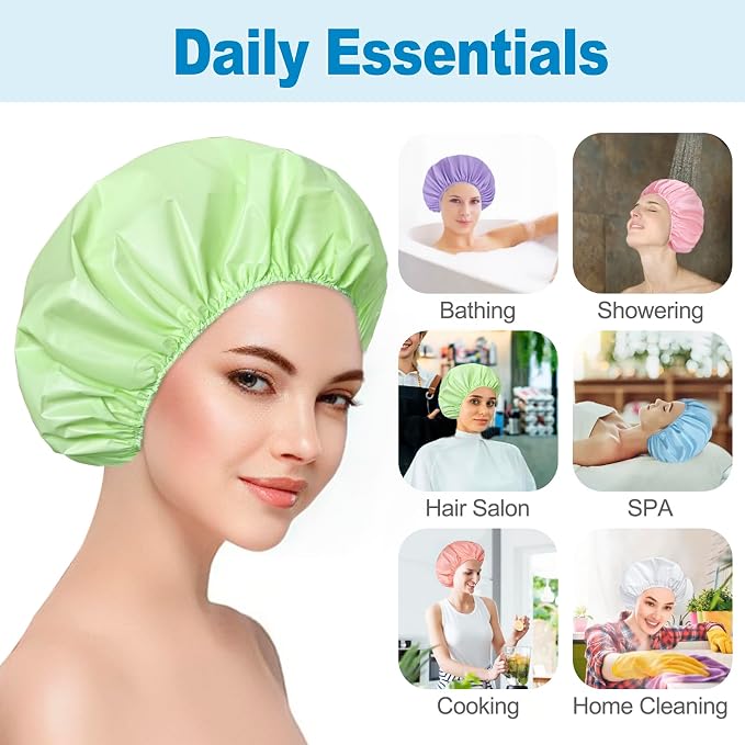 6 PCS Shower Caps for Women, Double Side Waterproof Shower Cap, Reusable - Image 2