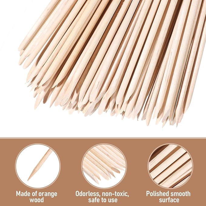 100 PCS 7 Inches Wood Double Heads Cuticle Pusher Stick, Extra Long Orange Wood - Image 3