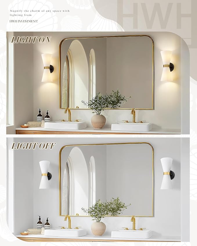 Indoor Wall Sconces, HWH Hardwired Black and Gold Bathroom Sconces Wall Lighting - Image 4