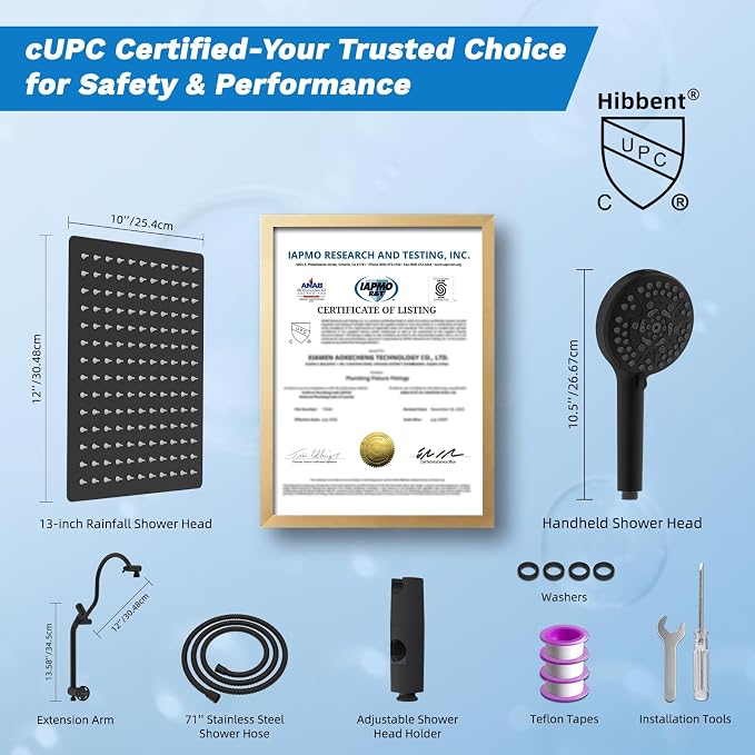 Hibbent cUPC Certified All Metal 12" Rainfall Showerhead Combo, High Pressure - Image 9