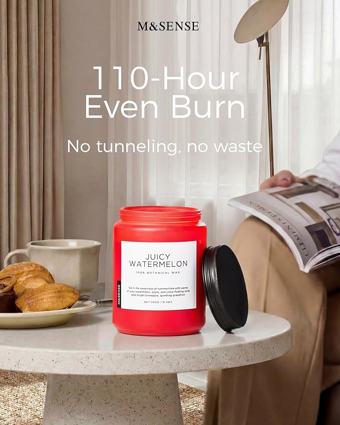 M&SENSE Juicy Watermelon Scented Candle, 19.4oz 110 Hours Clean Non Toxic - Image 6