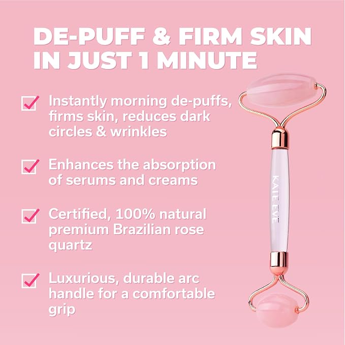 Kate Eve Rose Quartz Face Roller & Gua Sha Set – Luxury Facial Spa Gift - Image 6