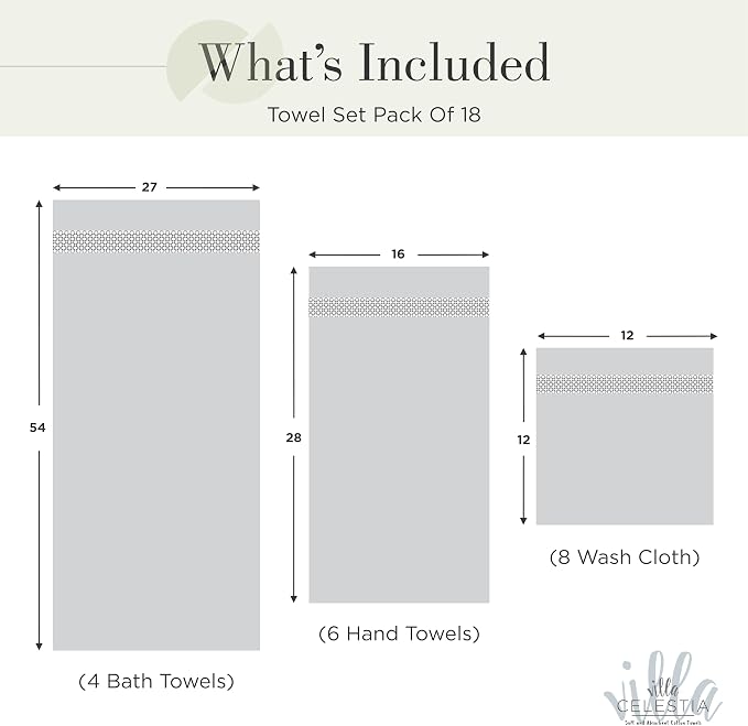 100% Cotton Bath Towel Set of 18-4 Bath Towels, 6 Hand Towels, 8 Wash Cloths - Image 2