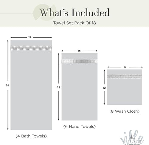 100% Cotton Bath Towel Set of 18-4 Bath Towels, 6 Hand Towels, 8 Wash Cloths - Image 2