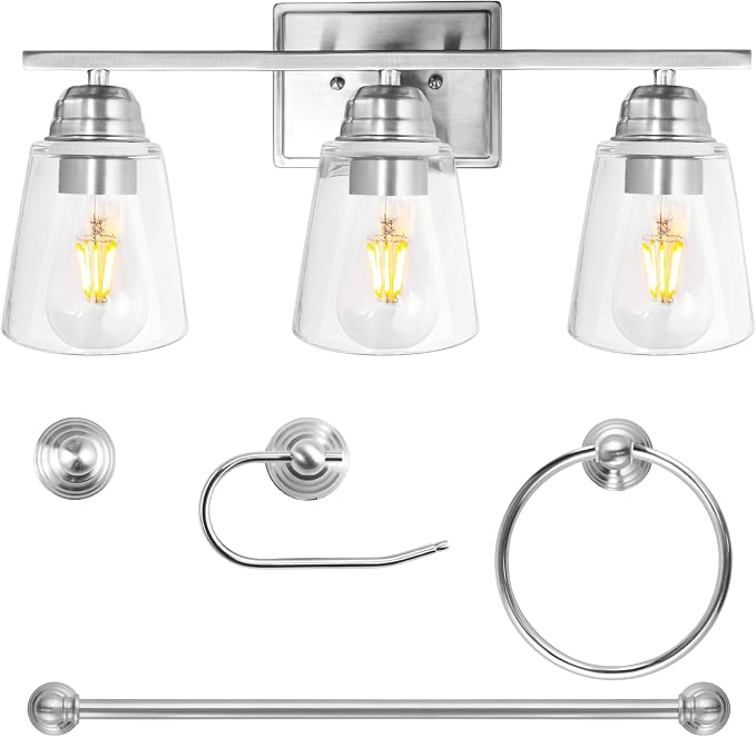 hykolity 3-Light Bathroom Vanity Light, 5-Piece All-in-One Bathroom Set by hykolity