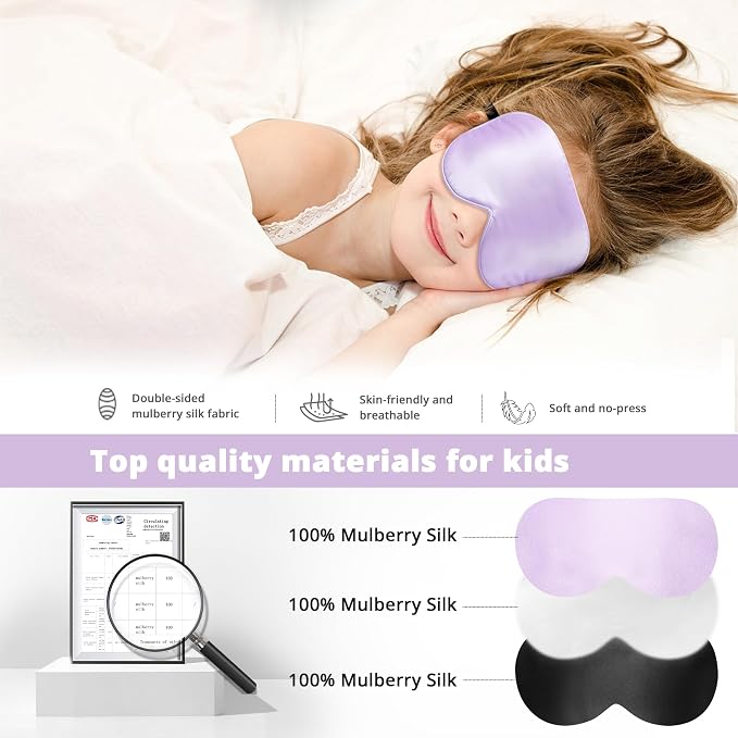 Kids Sleep Mask Eye Cover, 100% Real Natural Pure Silk Eye Mask - Image 2
