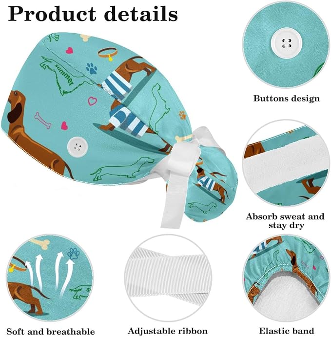 Adjustable Brown Dachshund Dog Blue Surgical Scrub Cap - Image 4