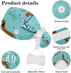 Adjustable Brown Dachshund Dog Blue Surgical Scrub Cap - Image 4