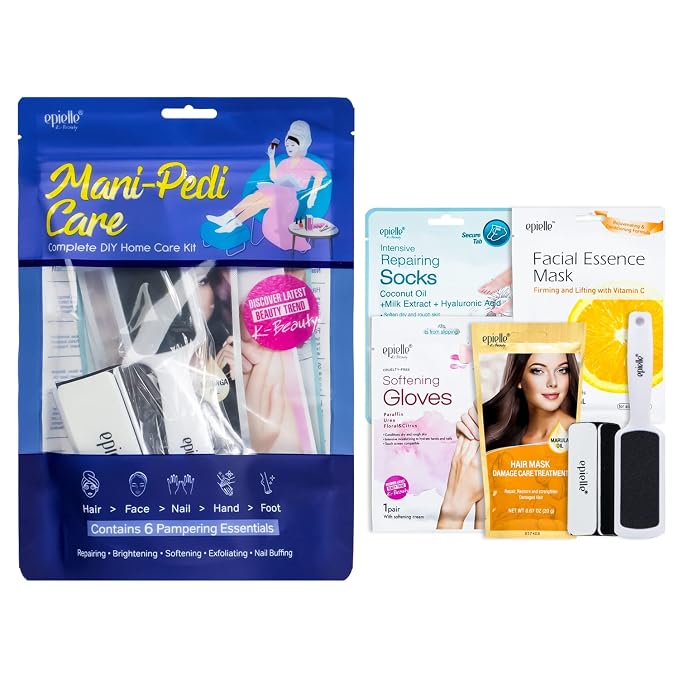 Epielle Mani-Pedi Care Kit, 6 Pampering Spa Essentials, Nail Buffing, Hand and by Epielle