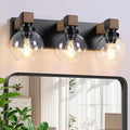 Farmhouse Bathroom Light Fixtures, 3-Light Rustic Wood Bathroom Lights Over by Feanron