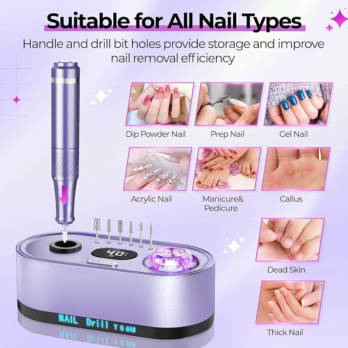 JOSGLOI Electric Nail Drill Professional: 40000RPM Electric Nail File Kit E - Image 5