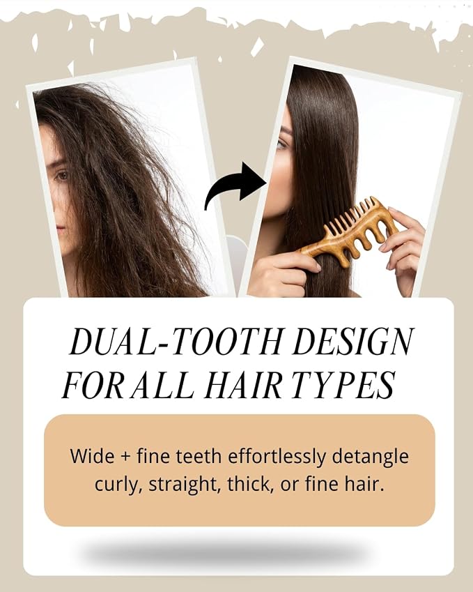 Wooden Scalp Massager Comb – Natural Wood Wide & Fine Tooth Hair Comb - Image 5