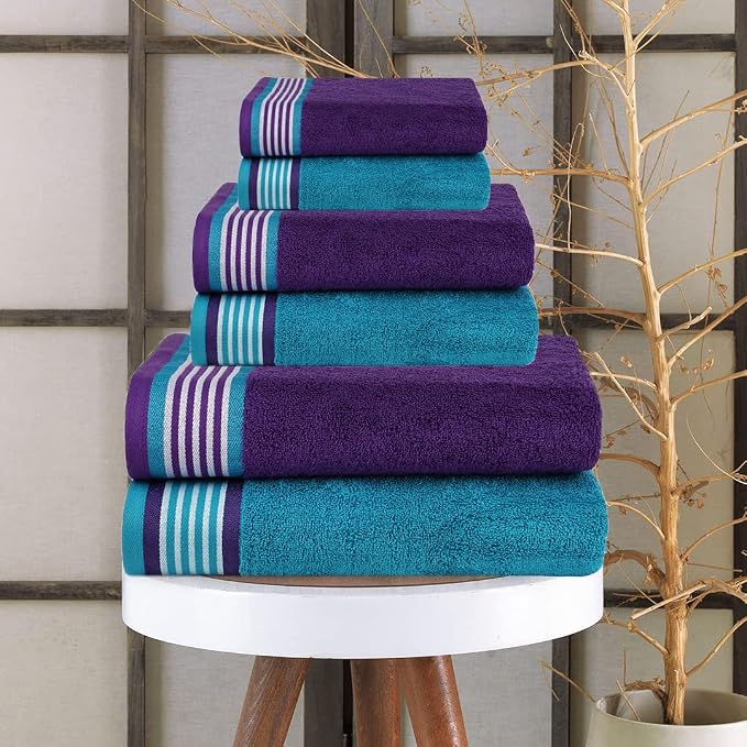 CASA COPENHAGEN He & She 6 Pieces Towel Set- Violet Indigo + Blue Green - Image 2