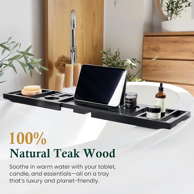 Teak Bathtub Tray | Adjustable Width Tray - Image 5