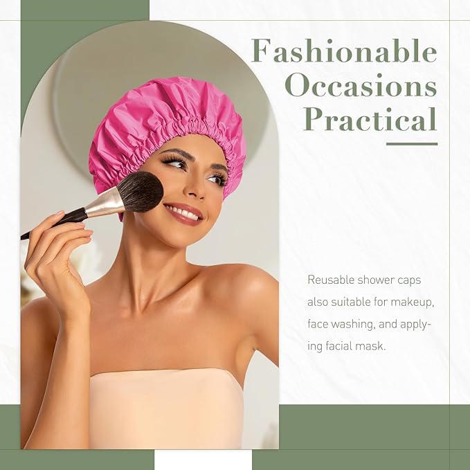 Reusable Shower Cap for Women, Large Waterproof Shower Bonnet - Image 2