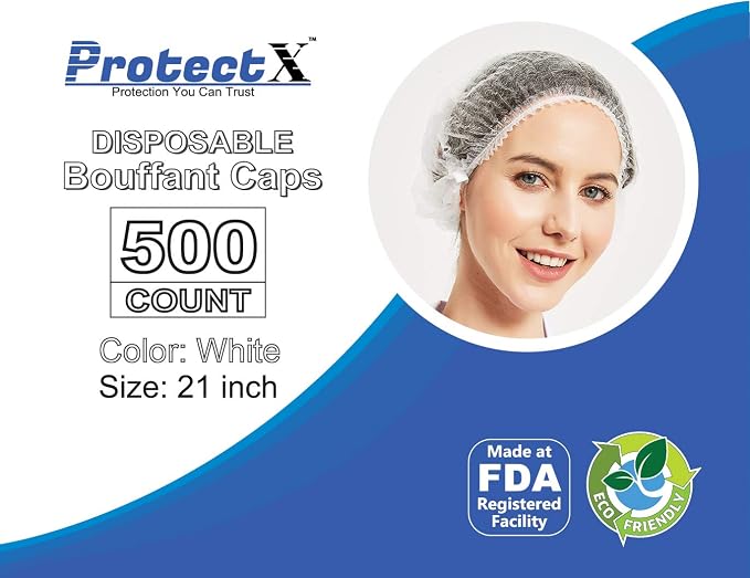 ProtectX 500-Pack White Disposable Hair Nets, Elastic Head Cover, Bouffant Caps - Image 3