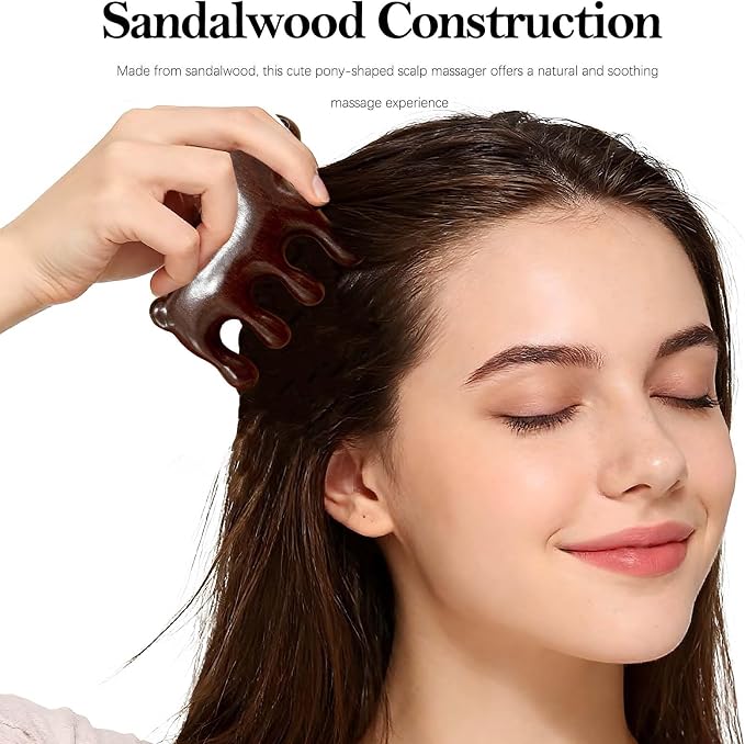 Sandalwood Cute Pony Scalp Massager | Wooden Massage Brush - Image 2