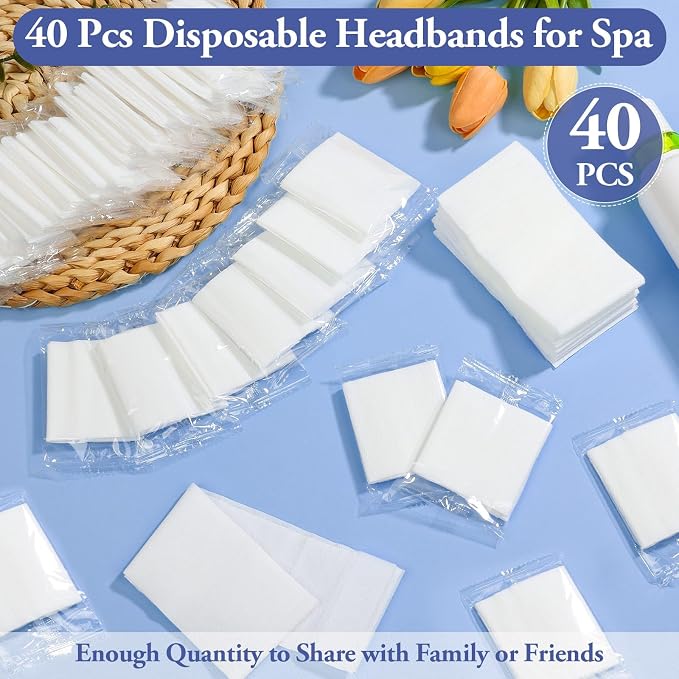 Sublaga 40 Pcs Disposable Spa Facial Headbands, Stretch Headband Wrap - Image 3
