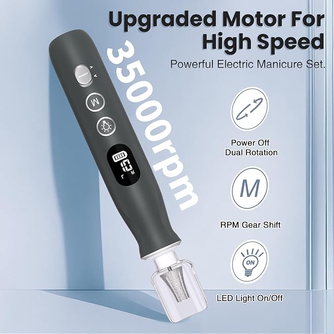 Electric Nail Drill, Cordless 2000 mAh Rechargeable Portable Nail File 12 in 1 - Image 4